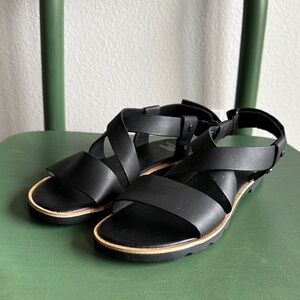 Sorel Black Crisscross Leather Sandals